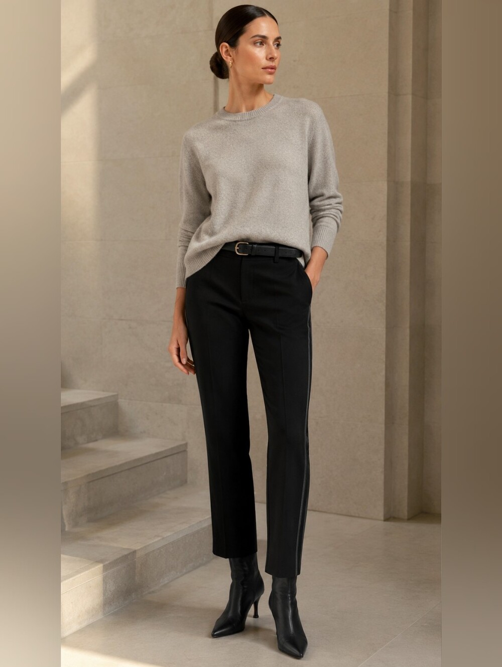 Vince Black Satin Side-Stripe Cropped Cigarette Pants Size 6